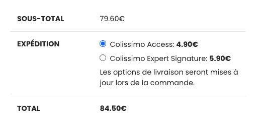 Prix livraison kilogrammes